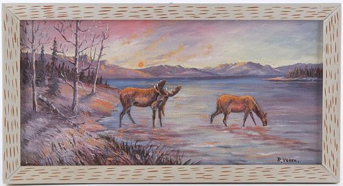 Original R. Vosen Moose Drinking Water Painting