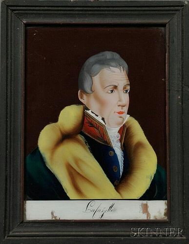 Framed Reverse-painted Glass Tablet Depicting "Lafayette,"