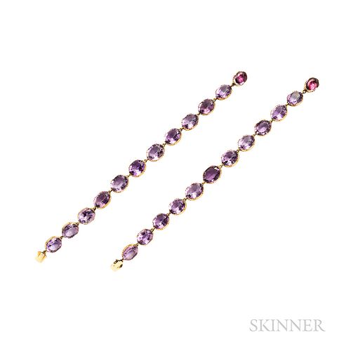 Pair of Antique Gold and Amethyst Bracelets