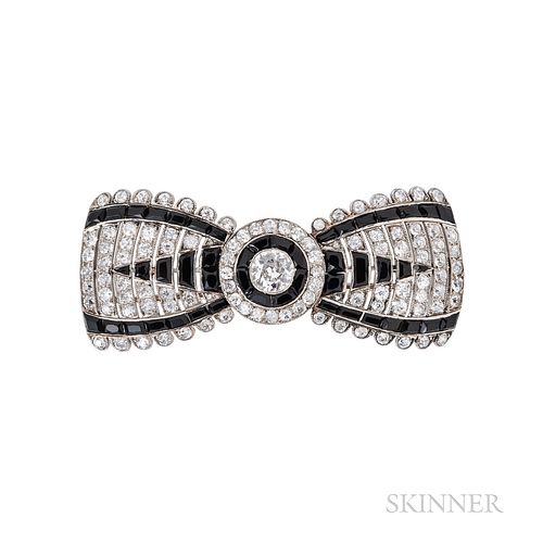 Cartier Art Deco Platinum, Onyx, and Diamond Bow Brooch