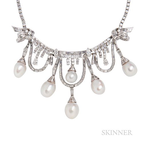 Impressive Platinum, Diamond, and Baroque South Sea Pearl Necklace