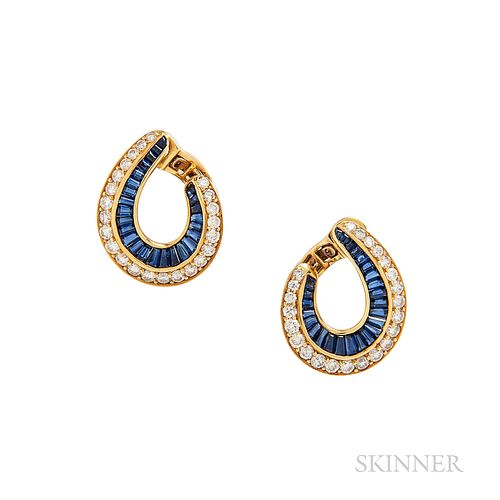 18kt Gold, Sapphire, and Diamond Earrings
