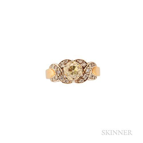 18kt Gold, Fancy Colored Diamond, and Diamond Ring