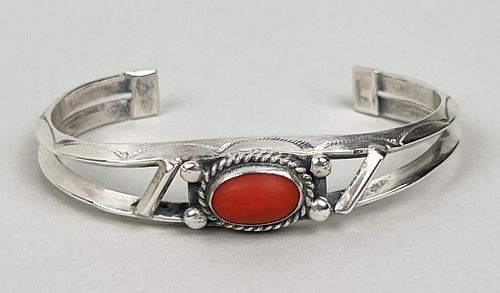 Native American Silver Coral Bracelet
