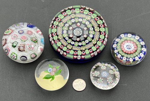 Group Five Paperweights: Clichy, Millefiori