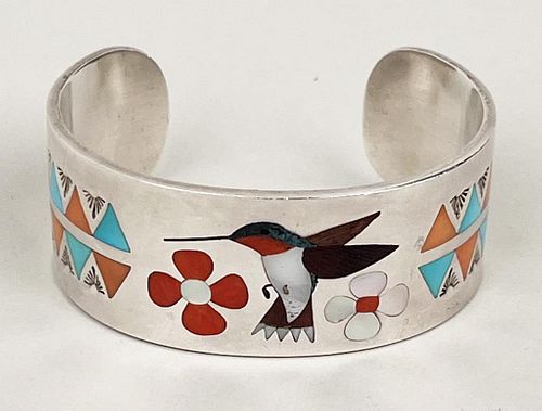 Zuni Inlaid Silver Cuff Bracelet, AD Banteah