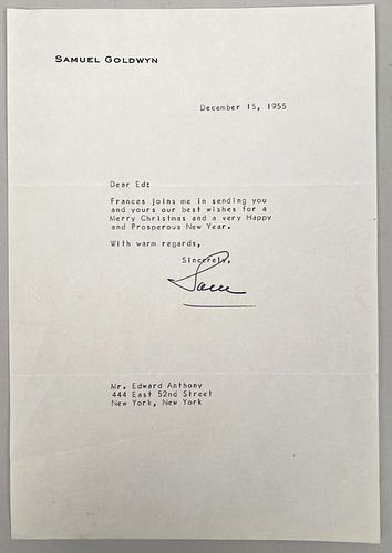 Samuel Goldwyn Signed Letter