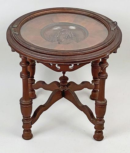 Round Wooden Table, Carved Relief Medallion