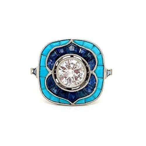 Platinum Diamond Turquoise Sapphire Ring