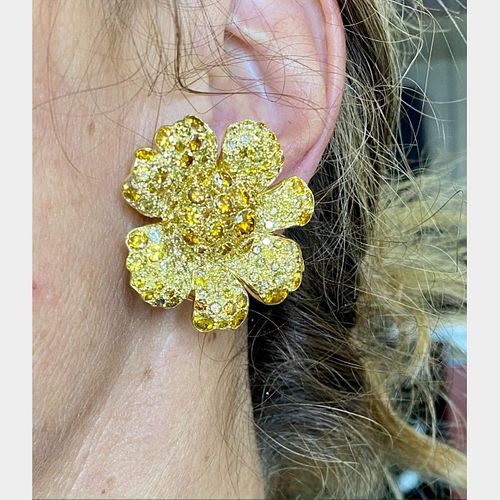 Fred Leighton 18K Fancy Intense Yellow Diamond Flower Earrings