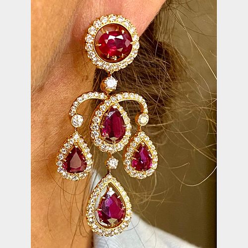 Reza French 18K Yellow Gold AGL Certified Ruby and Diamond Earrings
