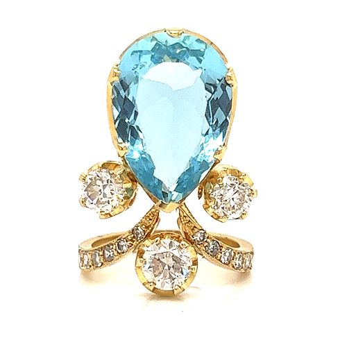 Victorian 18k Diamond Aquamarine RingÂ 