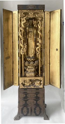 Japanese Black Lacquer Altar Cabinet, Butsudan