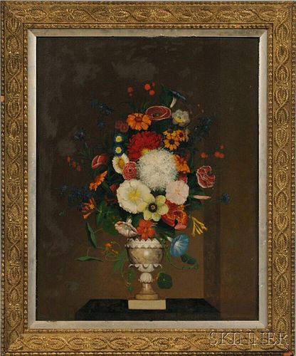 American School, Late 19th Century      Still Life with Flowers in an Urn
