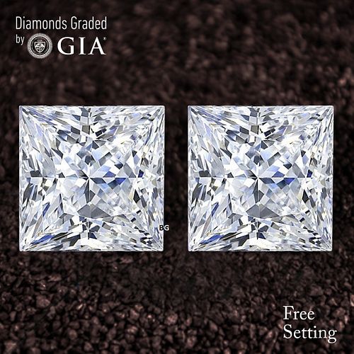 4.02 carat diamond pair Princess cut Diamond GIA Graded 1) 2.01 ct, Color H, VVS1 2) 2.01 ct, Color G, VVS2. Appraised Value: $137,900 