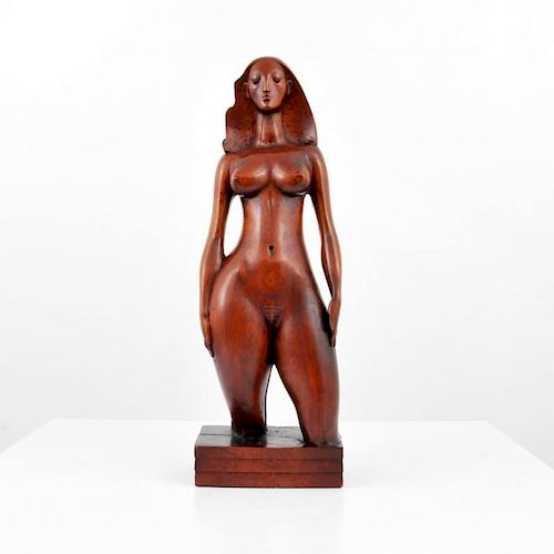 Carved Wood Female Nude Sculpture