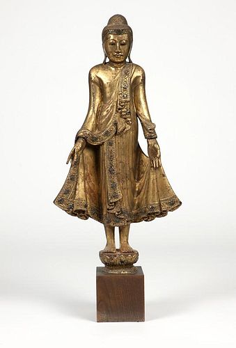 A standing gilt and jeweled Mandalay-style Buddha
