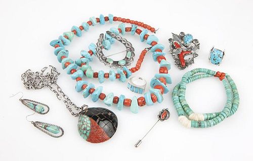 A group of contemporary Native American jewelry