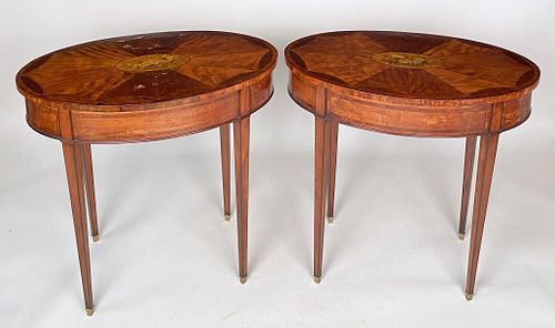 Pair George III Inlaid Mahogany Oval Side Tables