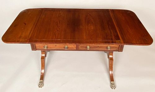 Regency Brass Inlaid Rosewood Drop Leaf Sofa Table