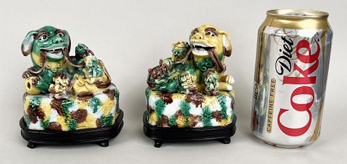 Pair Chinese Porcelain Polychrome Foo Dogs