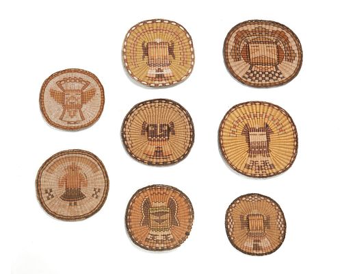 A collection of polychrome Hopi Third Mesa wicker plaques