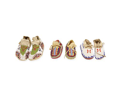 Three pairs of Northern Plains baby moccasins