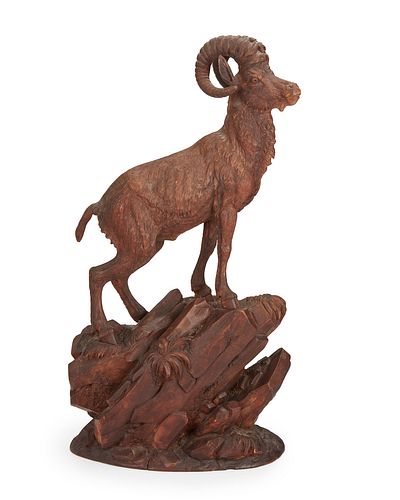 A carved wood Black Forest bighorn sheep