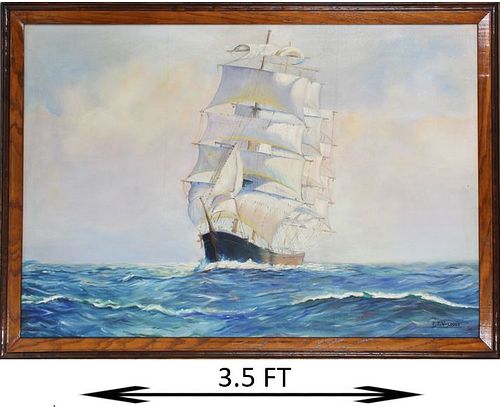 Early 20th C. Clipper Ship Painting, Signed O/C