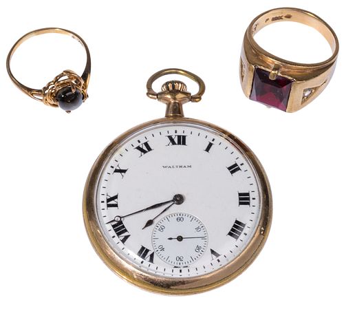 10k Yellow Gold Rings and Gold Filled Pocket Watch