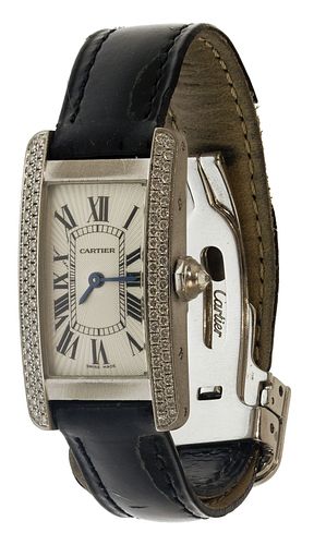 Cartier 18k White Gold Clasp and Case with Diamond 'Americaine' Wristwatch