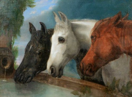 PORTRAIT OF THREE HORSE HEADS OIL PAINTING