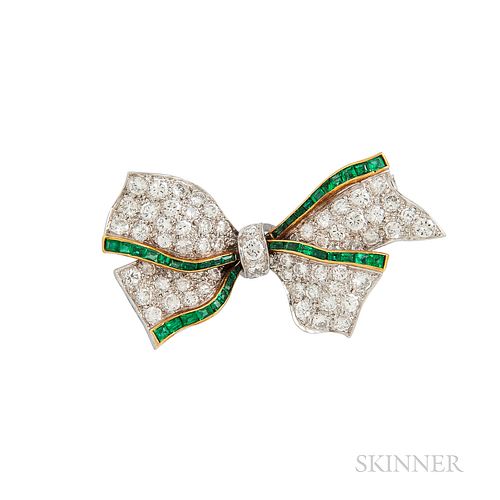 18kt Gold, Platinum, and Diamond Bow Brooch