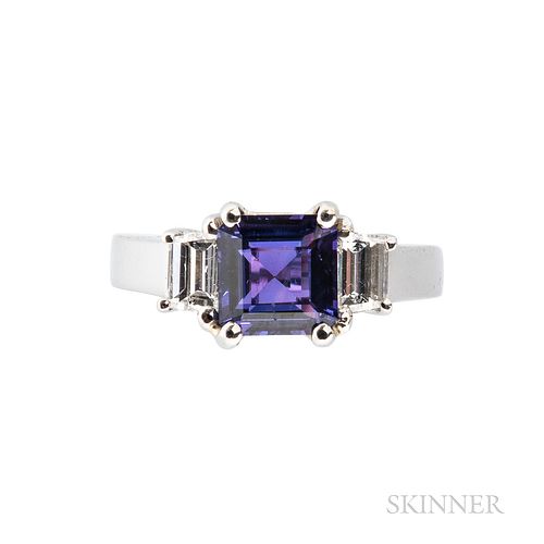 Platinum, Purple Sapphire, and Diamond Ring