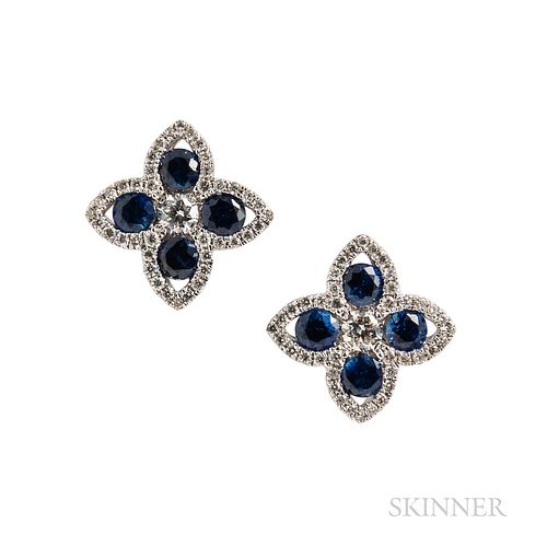 14kt White Gold, Sapphire, and Diamond Earrings