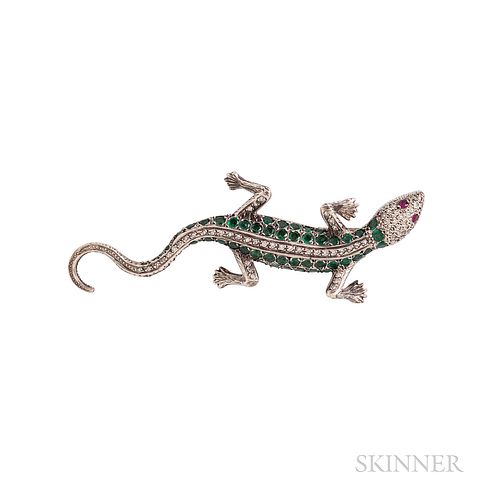 Emerald and Diamond Salamander Brooch