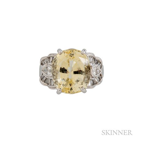 18kt White Gold, Yellow Sapphire, and Diamond Ring
