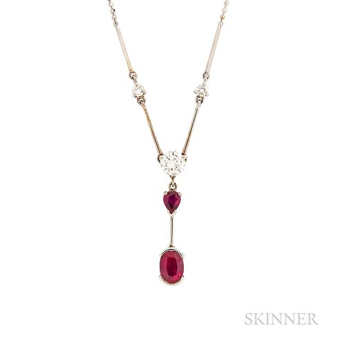 White Gold, Ruby, and Diamond Necklace