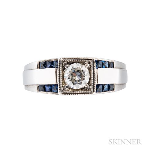 Platinum, Sapphire, and Diamond Ring