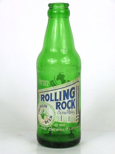 1947 Rolling Rock Premium Beer 7oz Painted Label ACL bottle Latrobe, Pennsylvania