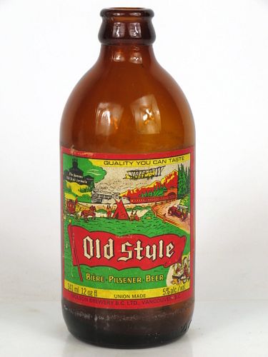 1972 Old Style Beer 12oz Stubby bottle Canada, Vancouver