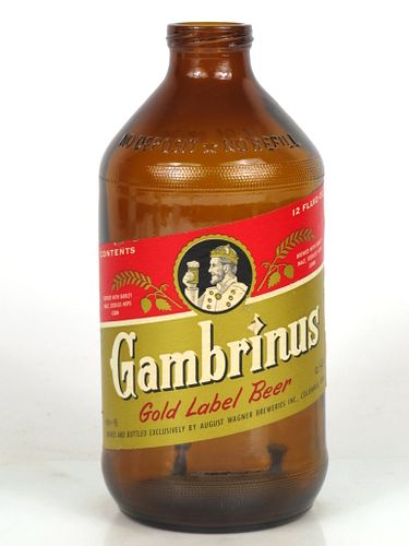 1966 Gambrinus Gold Label Beer 12oz Handy "Glass Can" bottle Columbus, Ohio