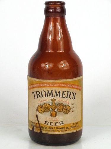 1939 Trommer's Light Beer 12oz Steinie bottle Orange, New Jersey