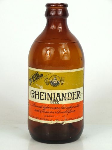 1970 Rheinlander Beer 11oz Stubby bottle Seattle, Washington