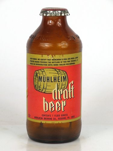 1968 Muhlheim Draft Beer 7oz Other Paper-Label bottle Reading, Pennsylvania
