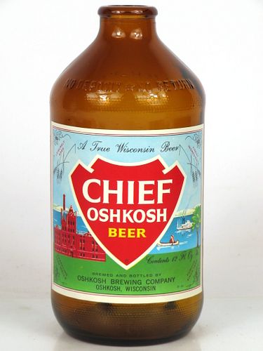 1967 Cheif Oshkosh Beer 12oz Handy "Glass Can" bottle Oshkosh, Wisconsin