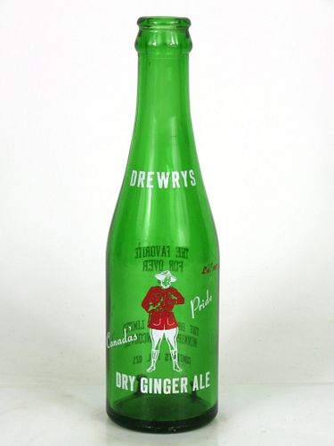 1940 Drewrys Dry Ginger Ale 7oz Painted Label ACL bottle Canada, Winnipeg