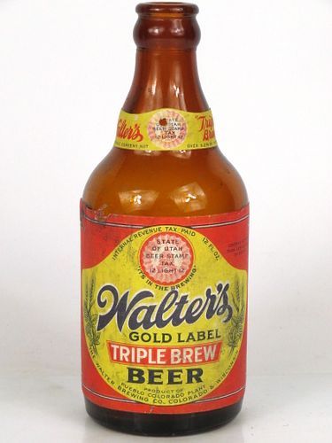1934 Walter's Triple Brew Beer 12oz Steinie bottle Pueblo, Colorado