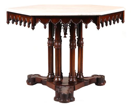 Gothic Revival Mahogany and Rosewood Center Table