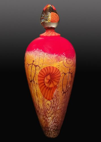 RICHARD SATAVA, Red Nautilus on Red Seafoam Lidded Vase
